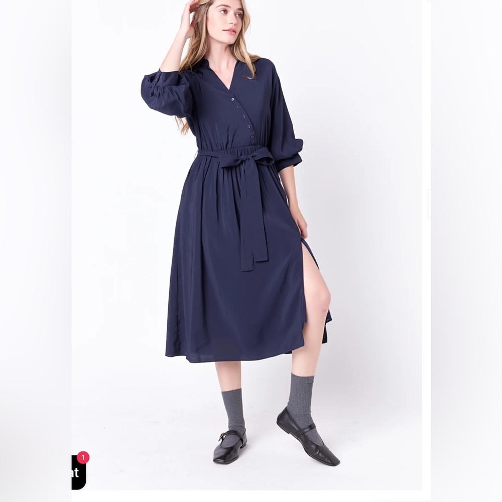 English Factory Angled Buttoned Wrap Midi Dress size Large